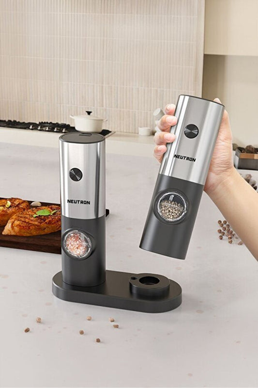 Işıklı Otomatik Çelik Baharat Değirmeni Seti